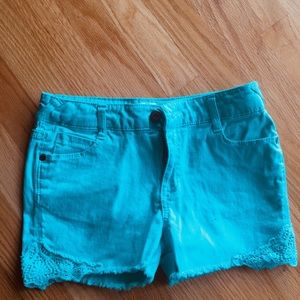 Aqua Jean Shorts with Lace